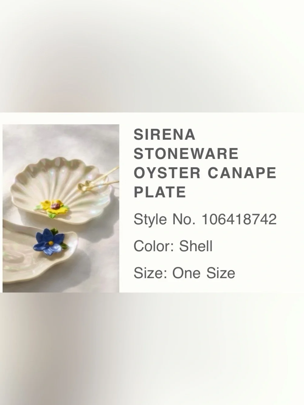 Anthropologie Sirena Stoneware Oyster Canape Plate, or Jewelry Plate NWT